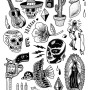 dia de los muertos mexican temporary tattoo illustrations