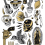 dia de los muertos mexican temorary tattoo illustrations